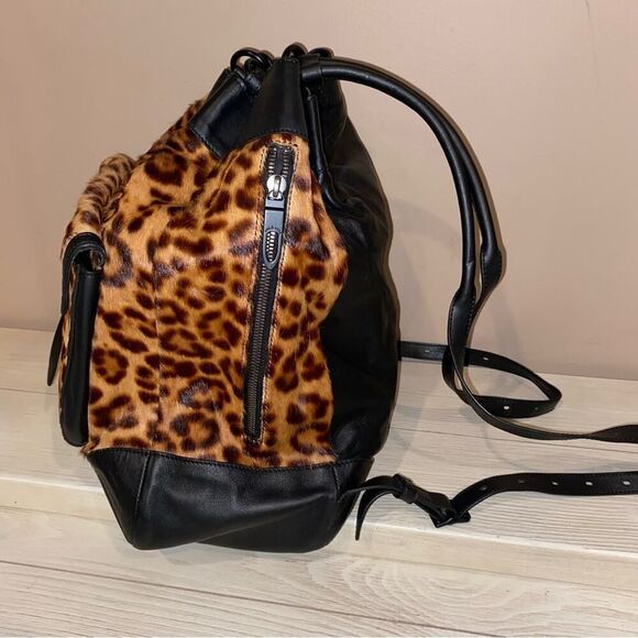 Rag & Bone Grayson Leopard-Print Calf Hair Black Backpack ONE SIZE NWOT - Picture 7 of 16